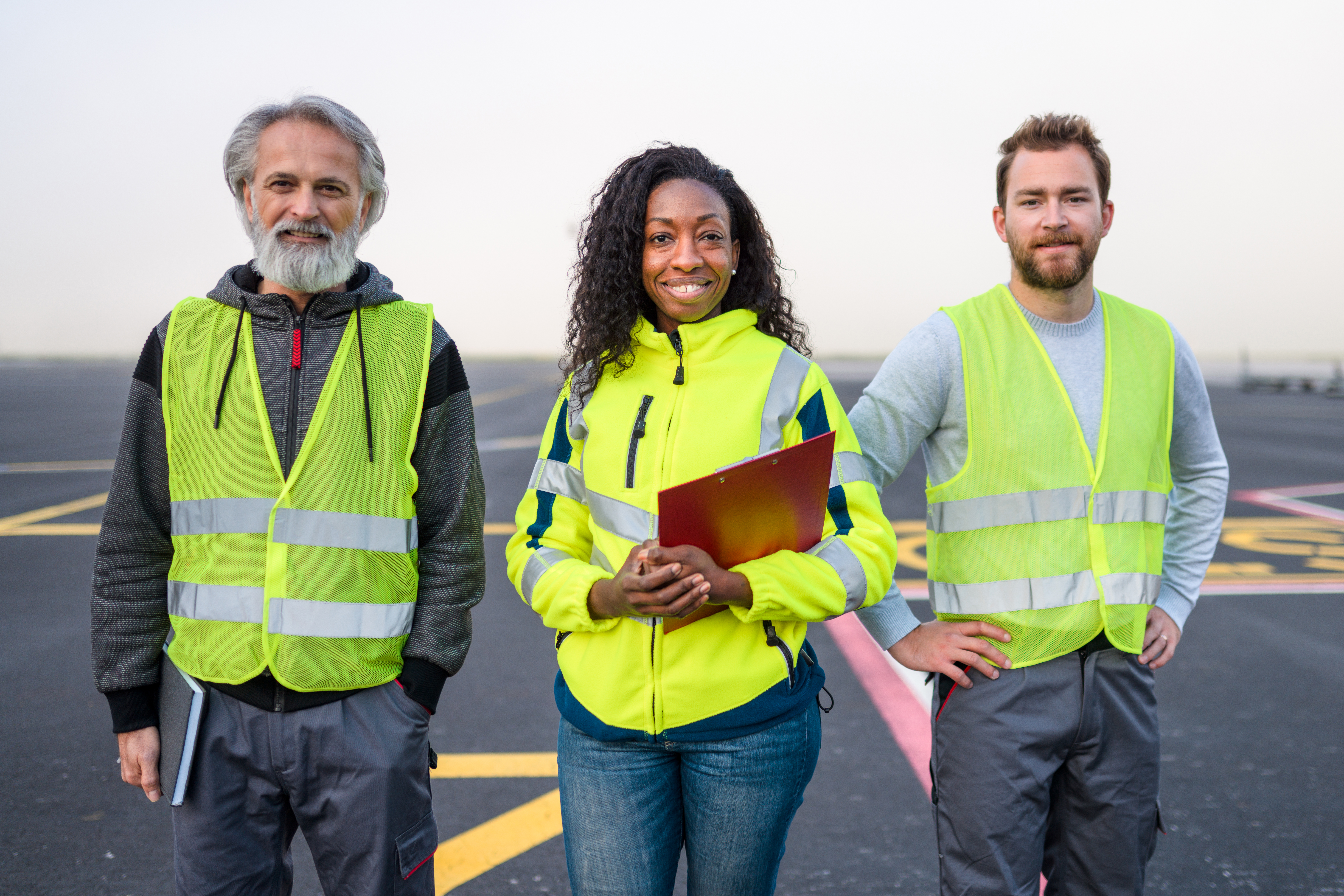 Diverse Group Of Airport Operatives On A Runway